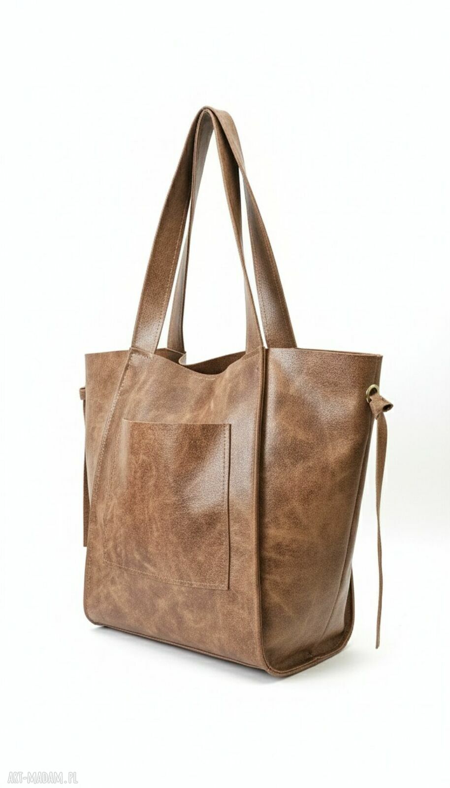 Torebka shopper bag LS09 - brązowa, z przecieranej skóry naturalnej