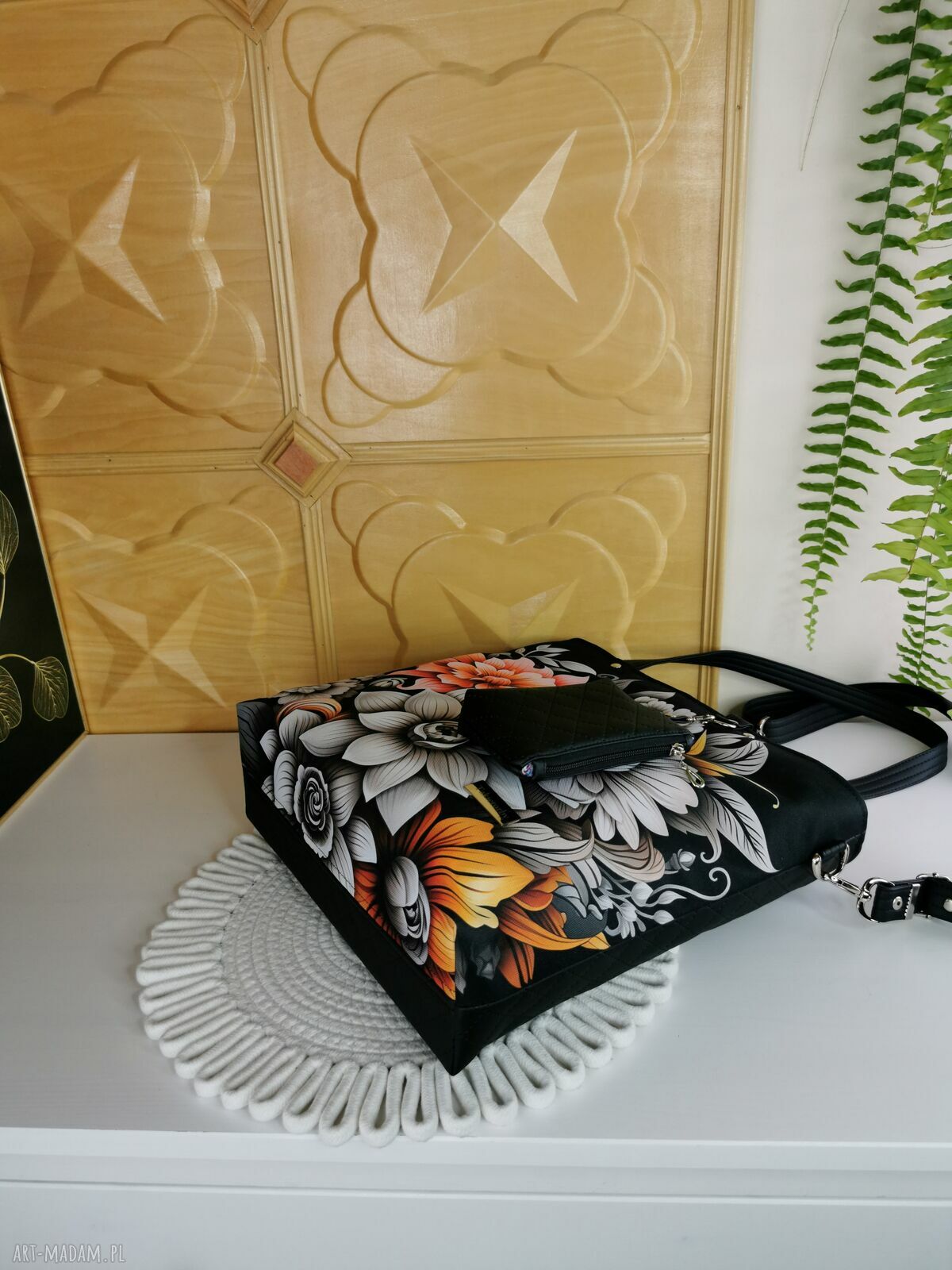 Kwiatowa torebka shopper handmade z kosmetyczką i portfelikiem