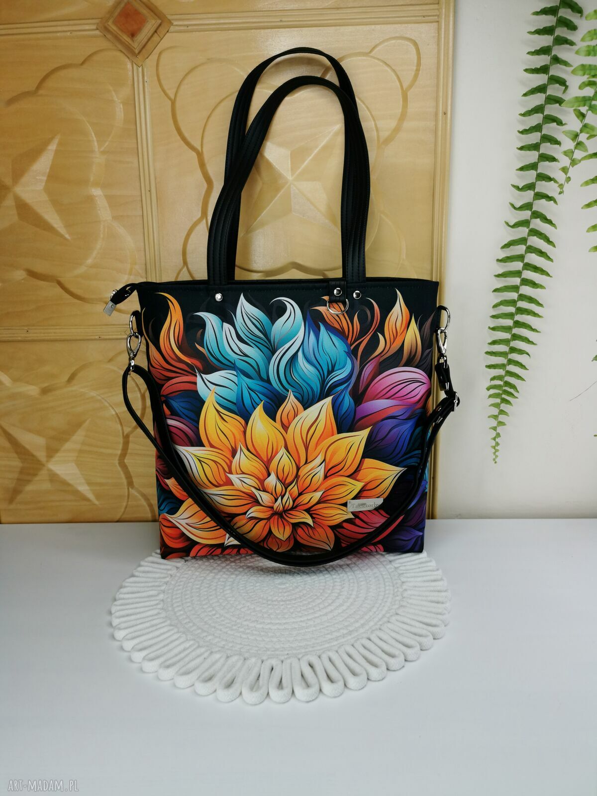 Kwiatowa torebka shopper na ramię z kosmetyczką i dopinanym portfelikiem