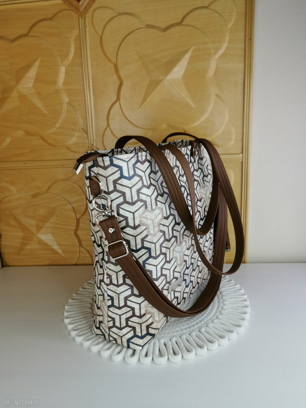 Pojemna torebka shopper handmade z kosmetyczką i portfelikiem