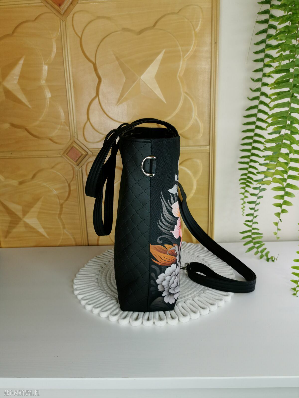 Kwiatowa torebka shopper handmade z kosmetyczką i portfelikiem
