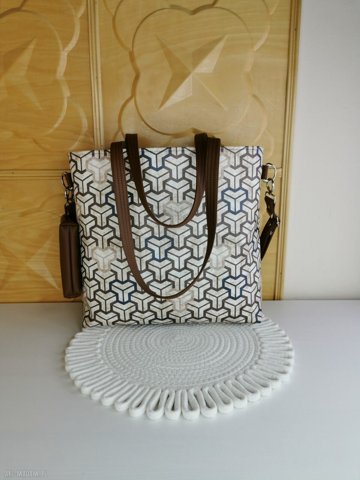 Pojemna torebka shopper handmade z kosmetyczką i portfelikiem