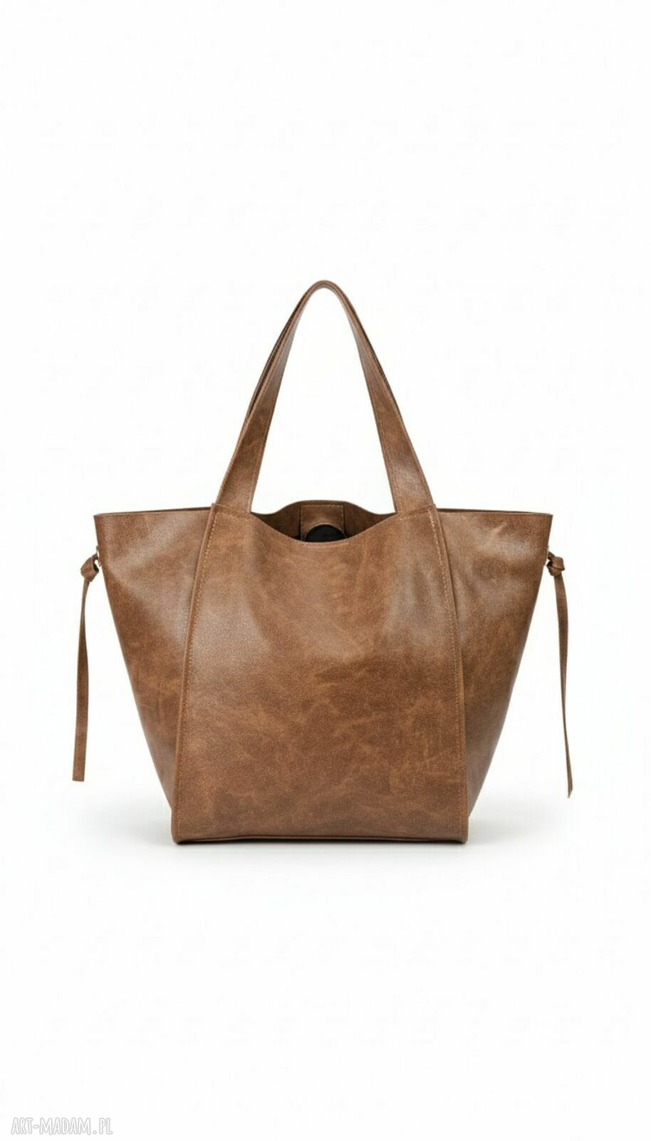 Torebka shopper bag LS09 - brązowa, z przecieranej skóry naturalnej