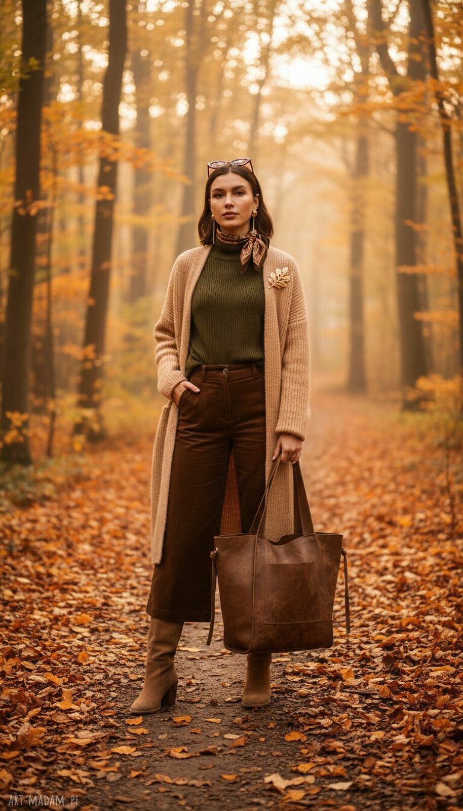 Torebka shopper bag LS09 - brązowa, z przecieranej skóry naturalnej