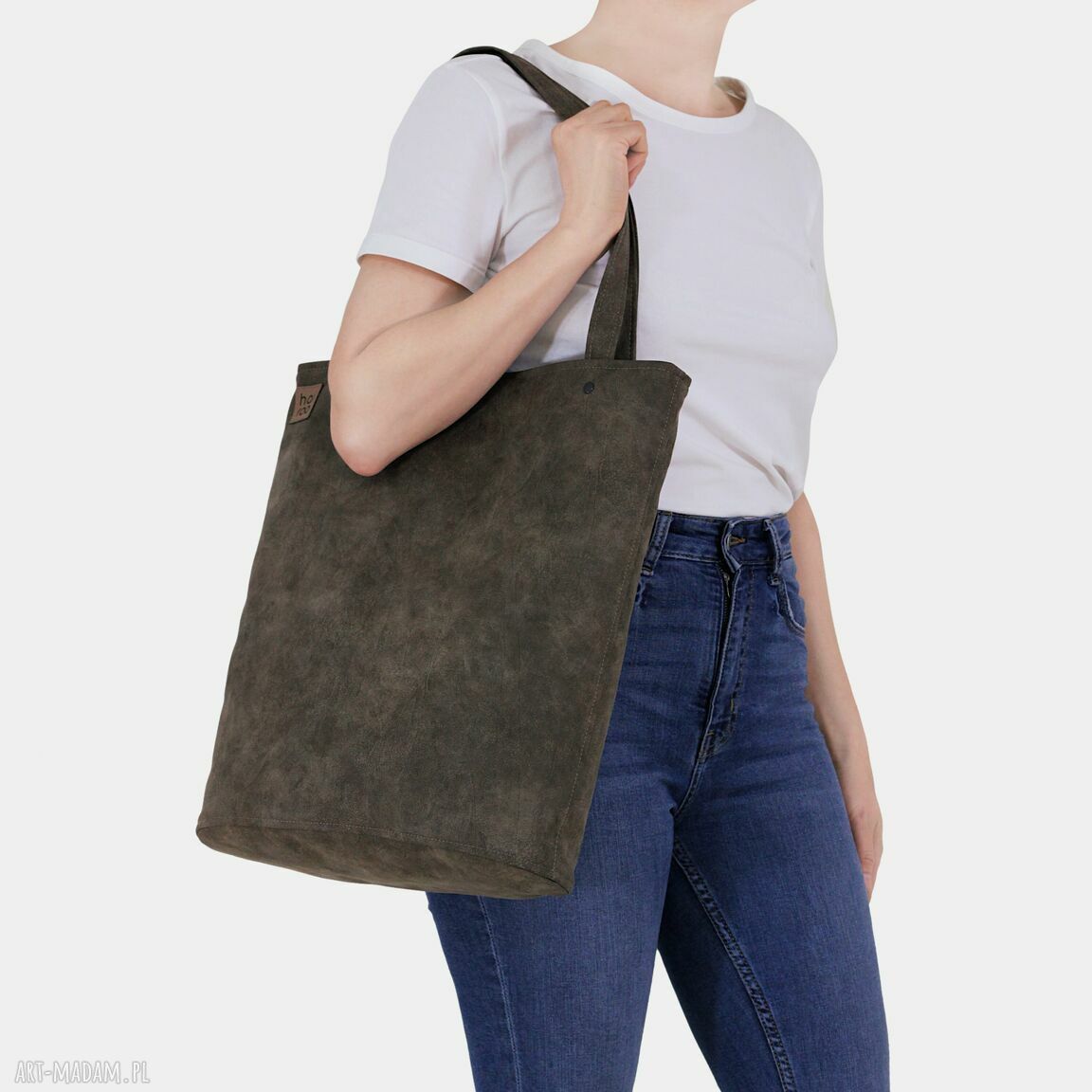Shopper XL na ramię brązowa na zamek - vegan