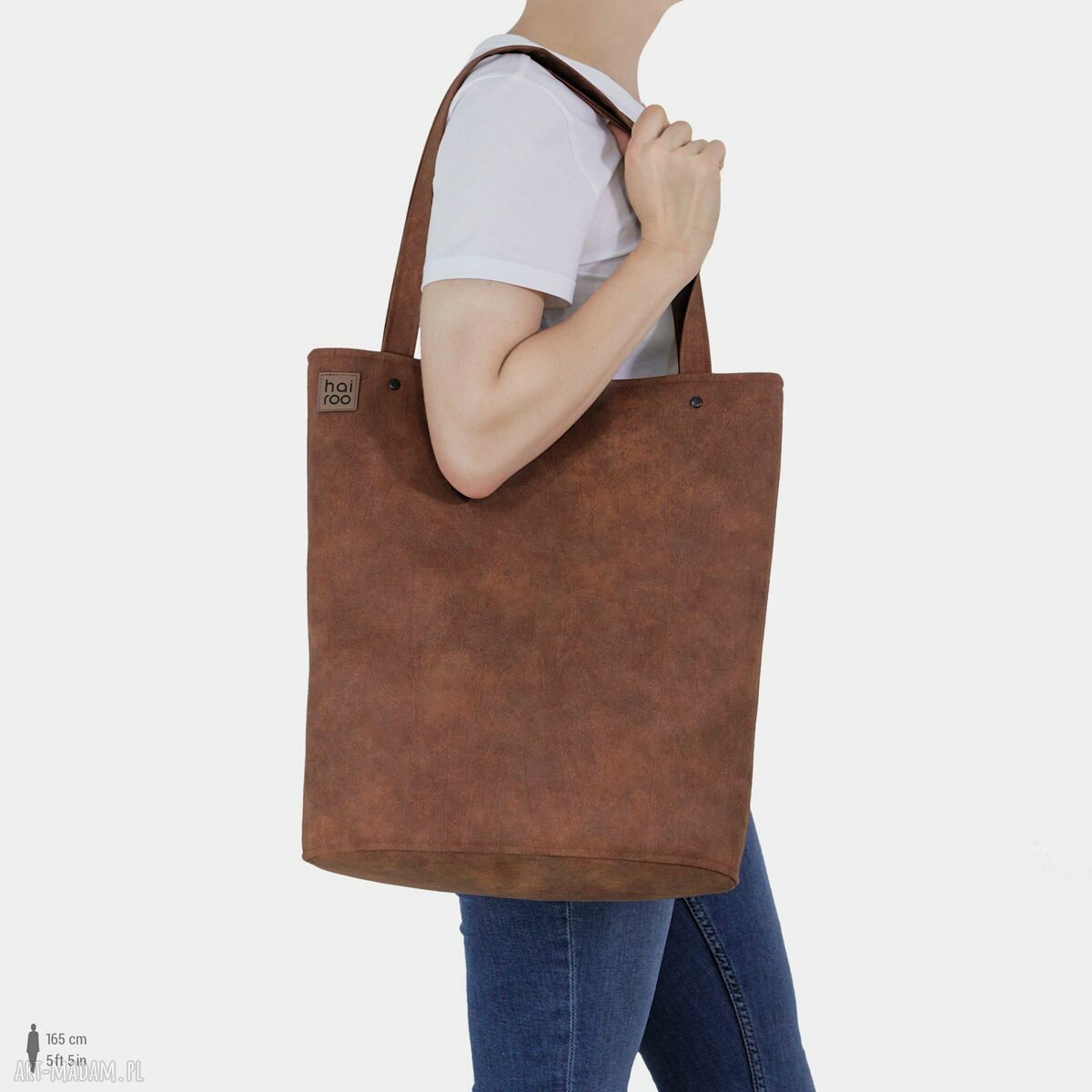 Shopper XL ruda torba na ramię z zamkiem - vegan ekoskóra
