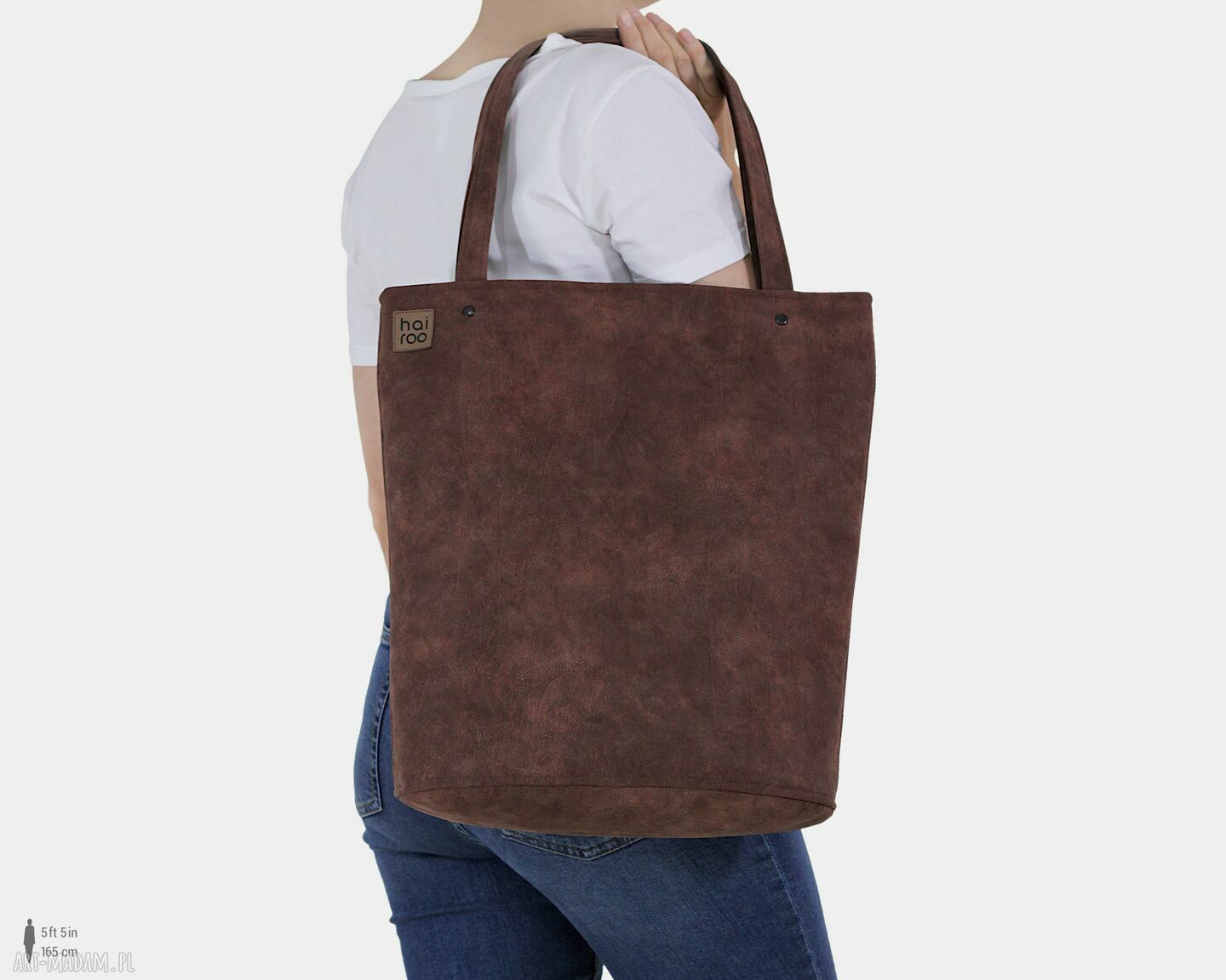 Shopper XL kasztanowy na ramię - zapinany na zamek, 100% vegan