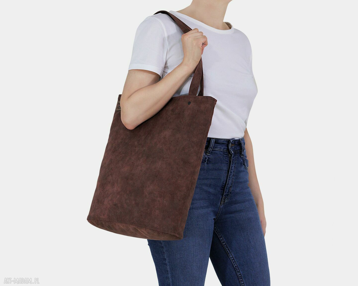 Shopper XL kasztanowy na ramię - zapinany na zamek, 100% vegan