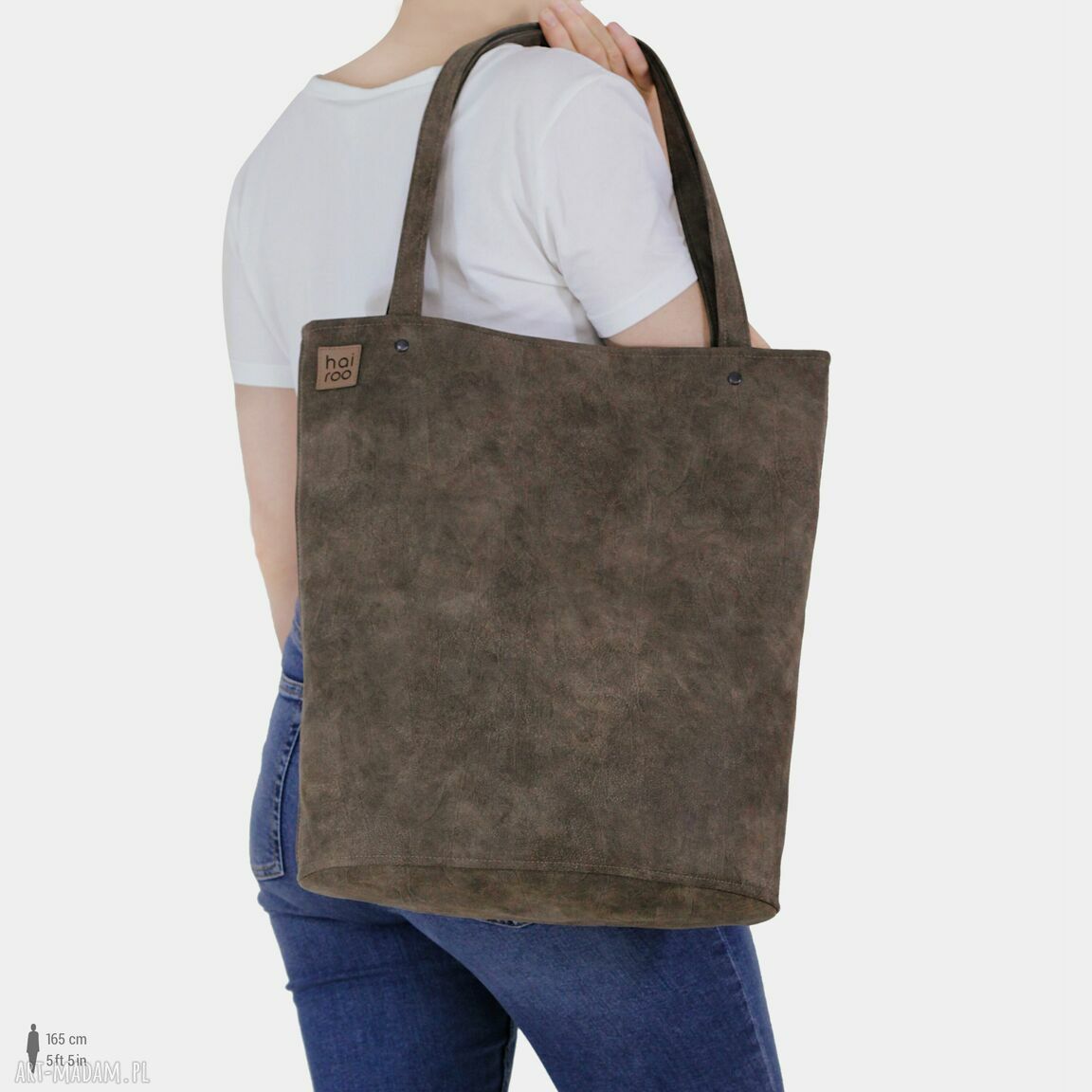 Shopper XL na ramię brązowa na zamek - vegan