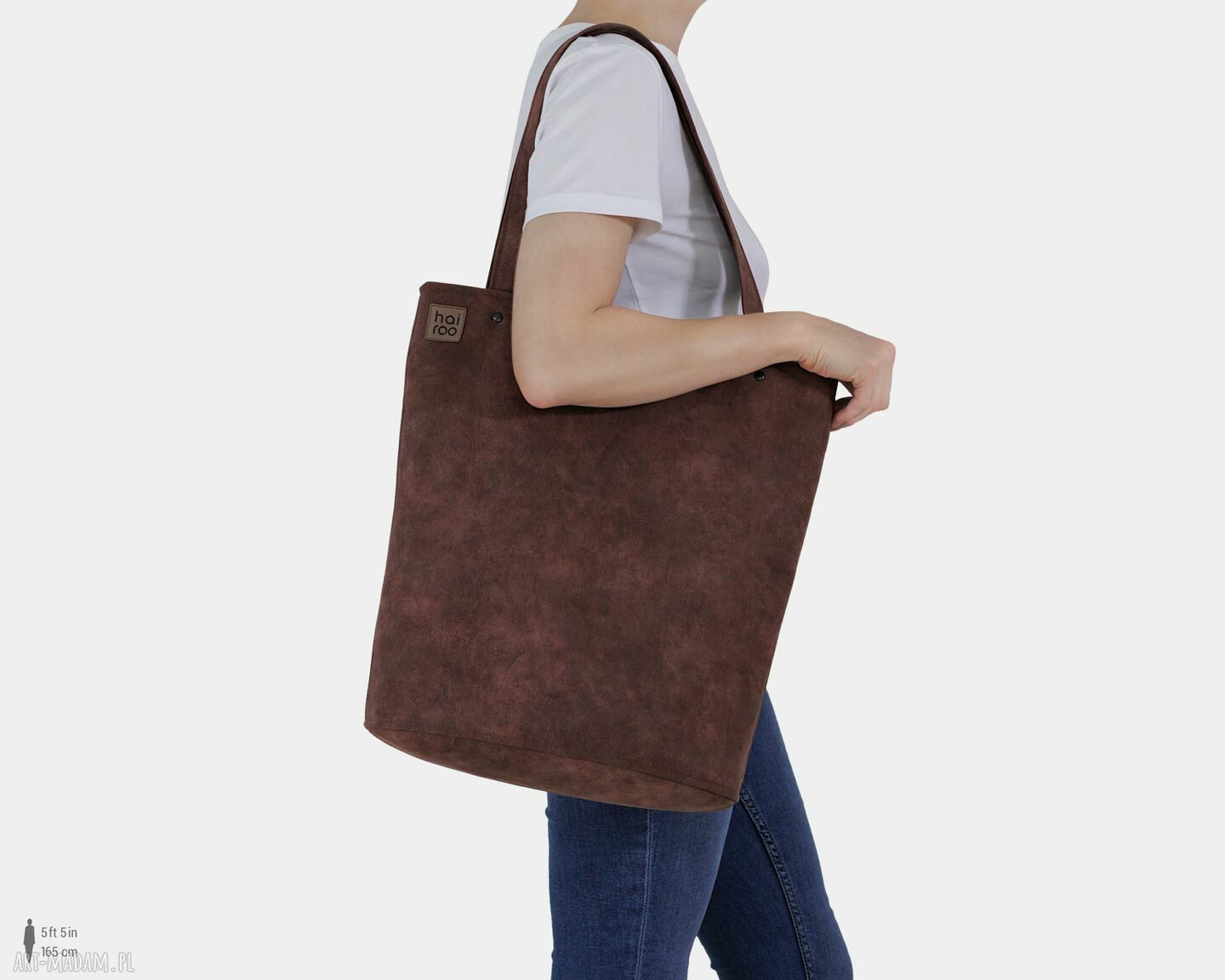 Shopper XL kasztanowy na ramię - zapinany na zamek, 100% vegan