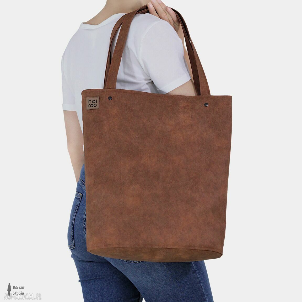 Shopper XL na ramię z zamkiem - ruda vegan ekoskóra do biura (A4)