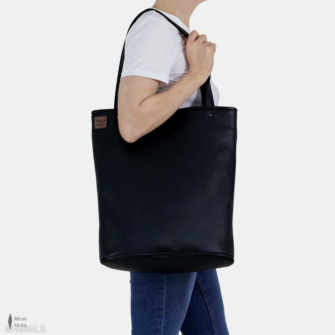 Shopper XL na ramię - czarna torba na zamek vegan
