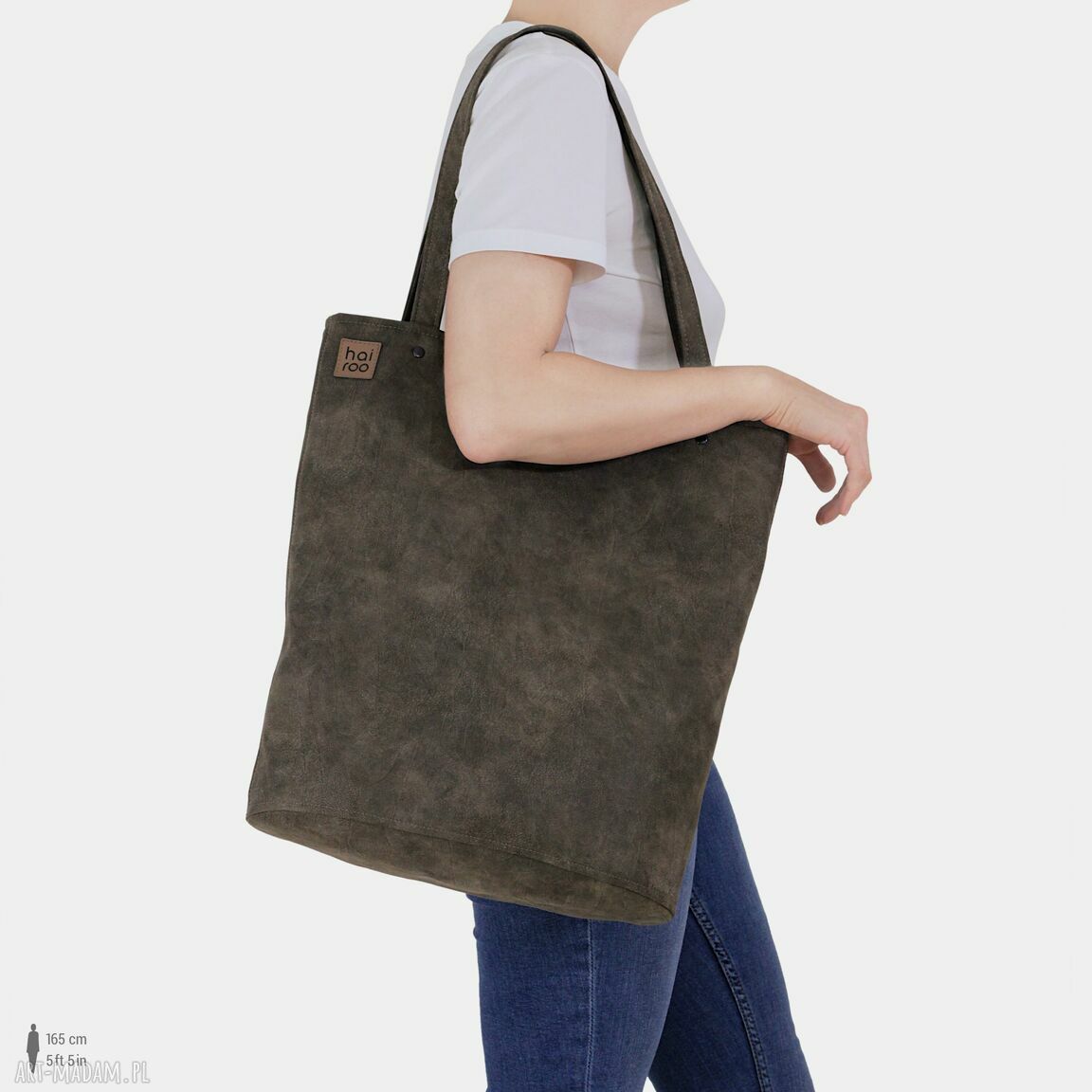 Shopper XL na ramię brązowa na zamek - vegan
