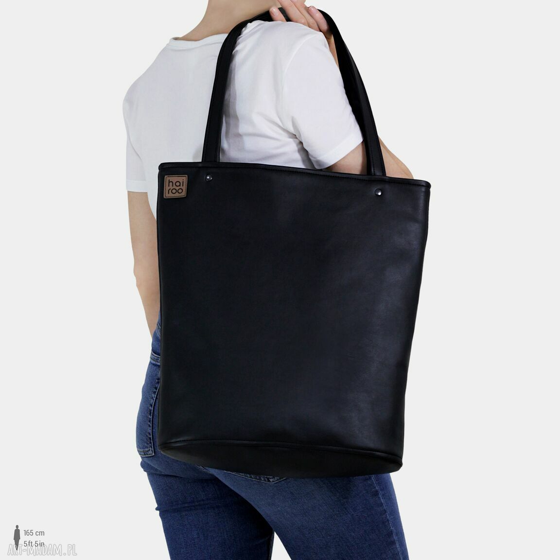 Shopper XL na ramię - czarna torba na zamek vegan