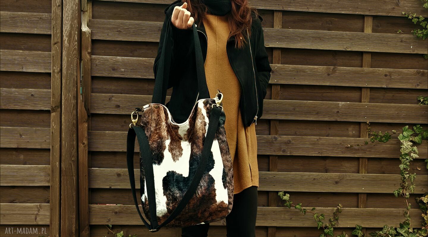 Klasiks łaty welur shopper shopperka torebka torba vegan zgrabna