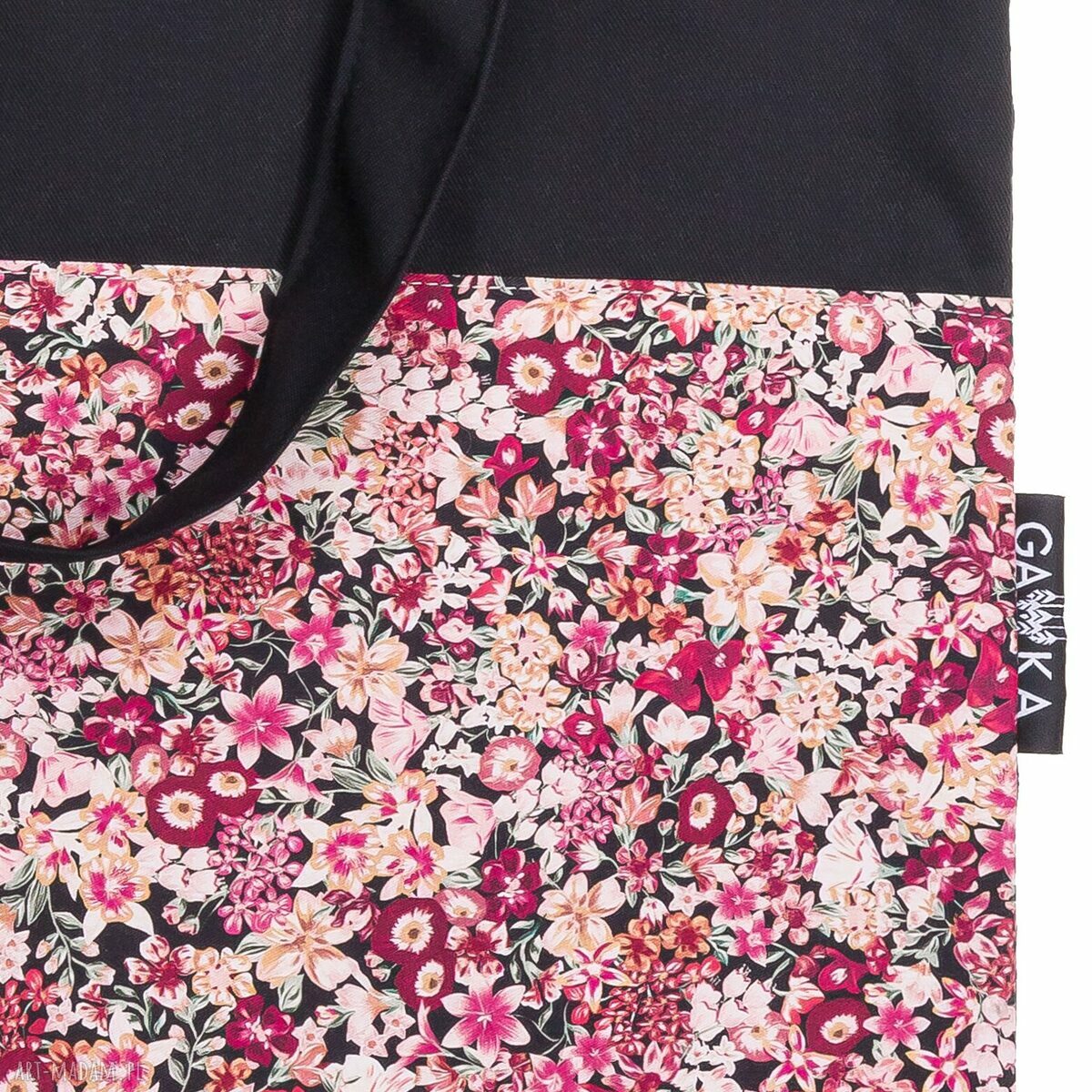 Kwiecisty shopper z siatki w bordowe kwiaty ręcznie robiona torba na zakupy i prezent