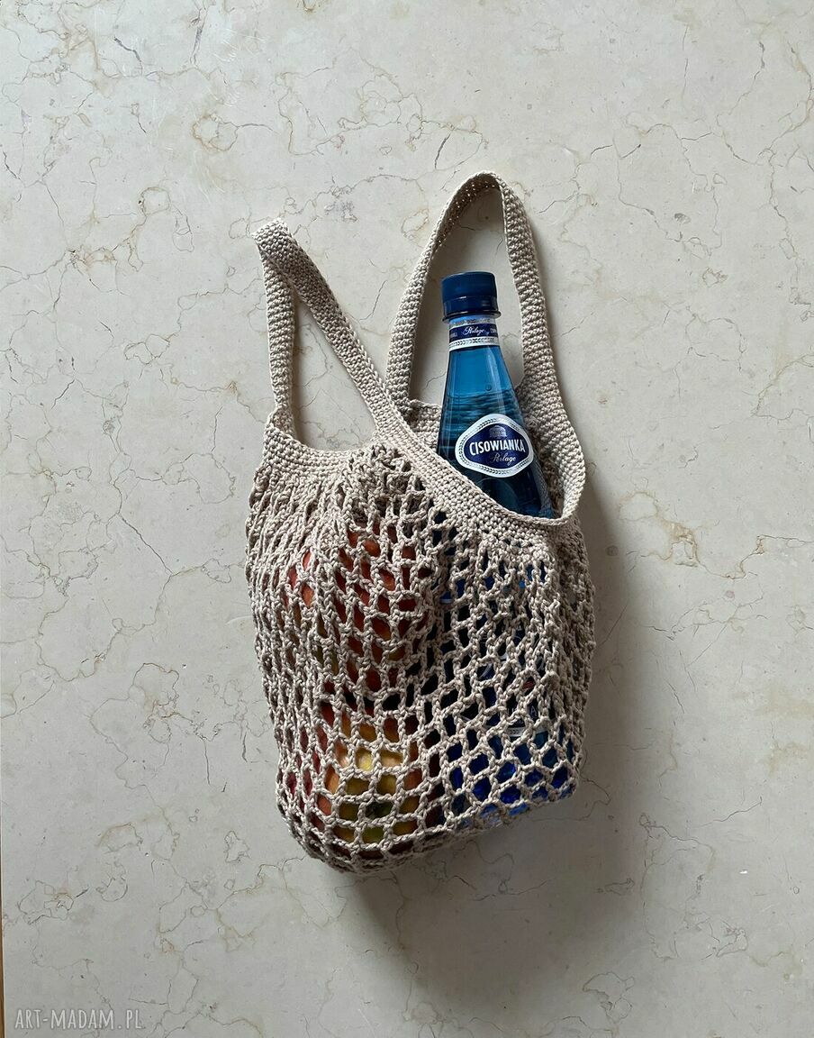 Beżowa siatka mini ręcznie robiona torebka siatka (rozmiar S)