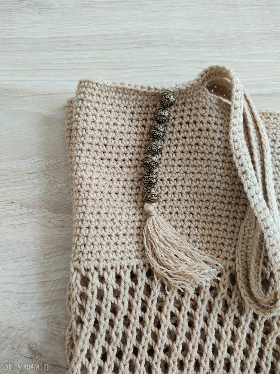 Siatka na zakupy na szydełku - beżowa paryżanka (handmade)