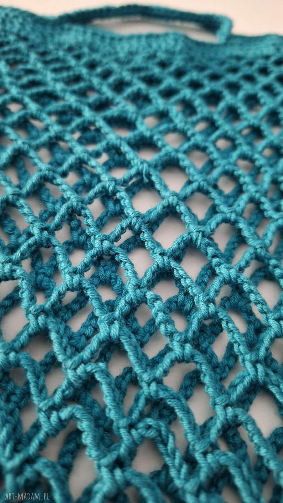Siatka na zakupy turkusowa - mała do ręki, robiona na szydełku (handmade)