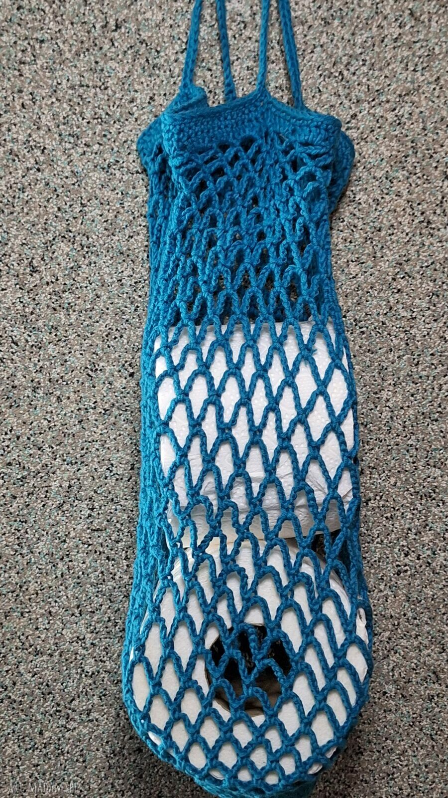 Siatka na zakupy turkusowa - mała do ręki, robiona na szydełku (handmade)