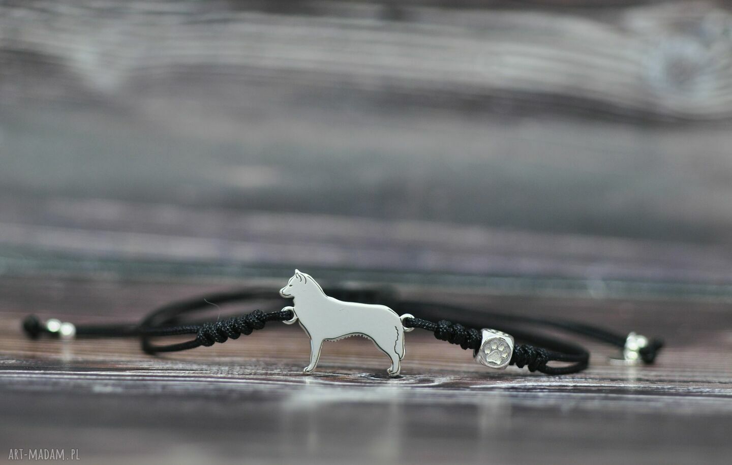 Siberian Husky - bransoletka z psem i łapką ze srebra 925