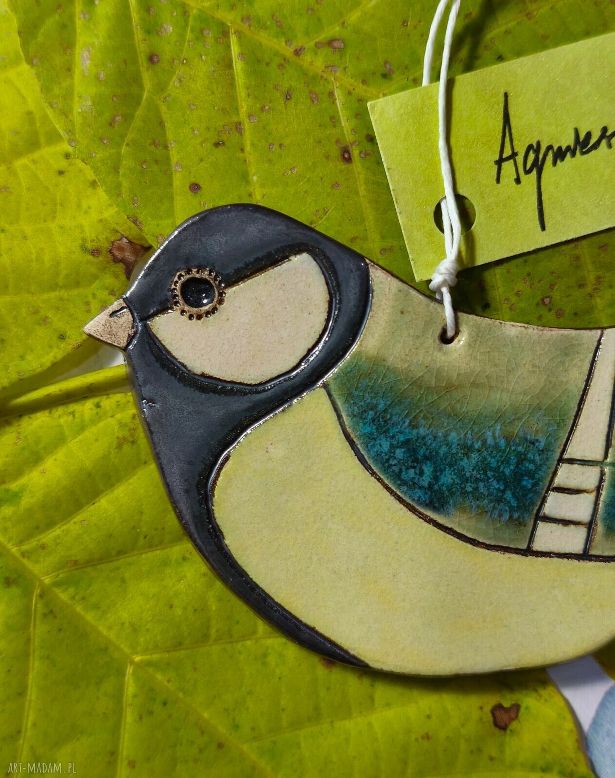 Sikorka ceramiczna szkliwiona - dekoracja na choinkę (11,5 x 6 cm)