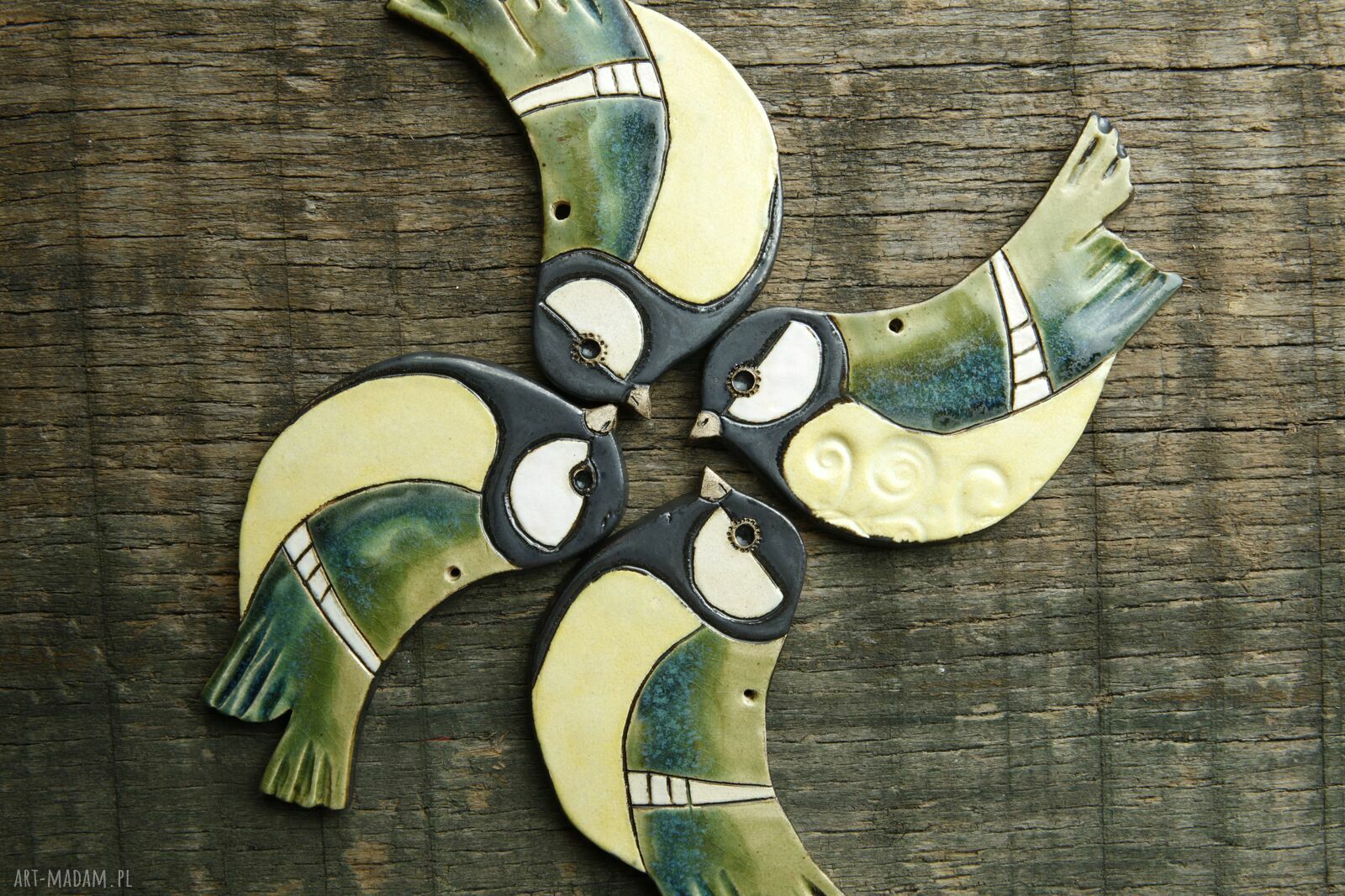 Sikorka ceramiczna szkliwiona - ozdoba choinkowa do zawieszenia