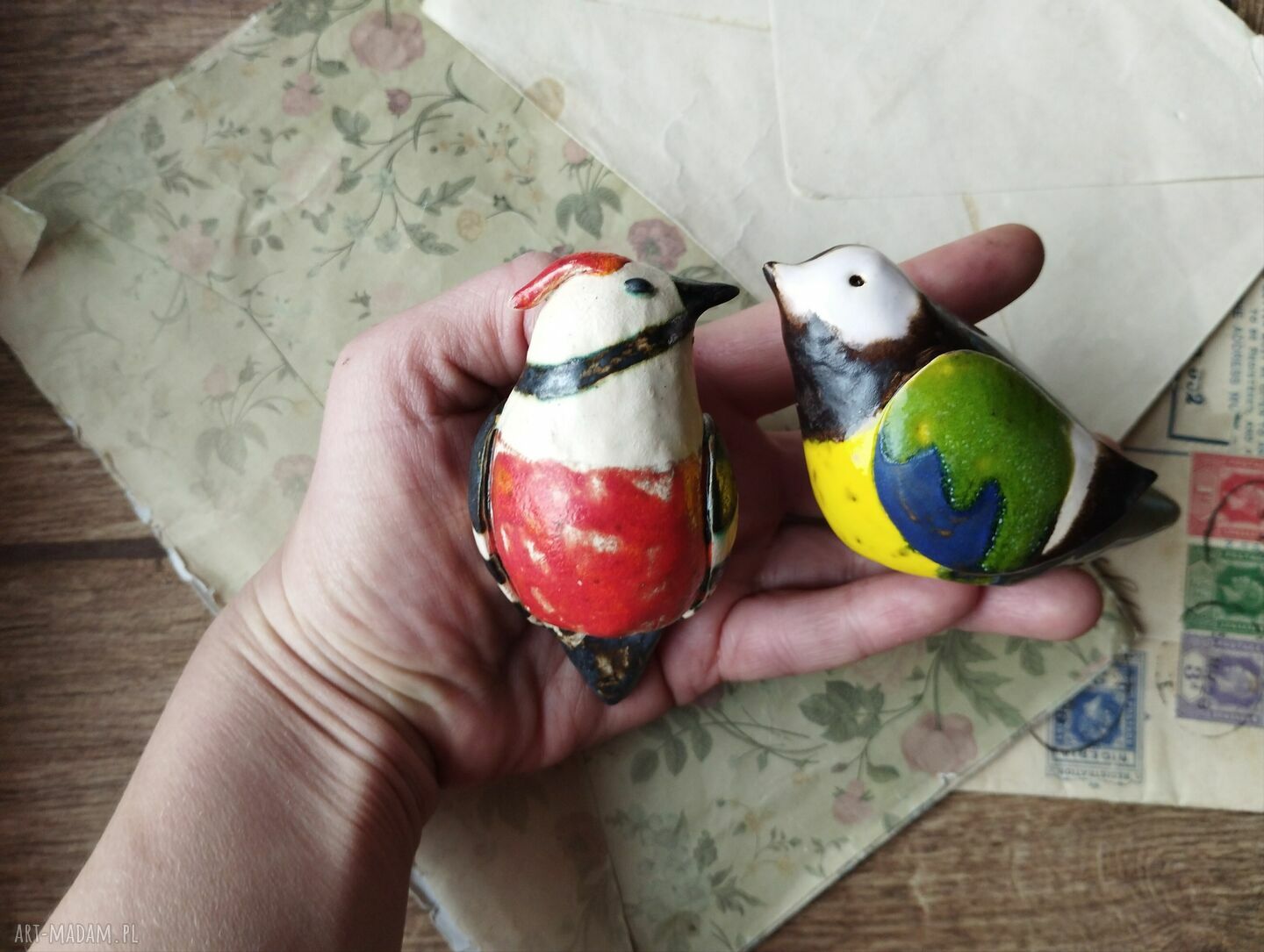 Sikorka i dzięcioł - ceramiczny komplet ptaszków
