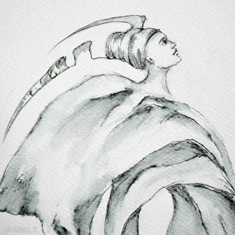 Silky mind /1/ - akwarela pióro z kobiecą postacią na papierze A4