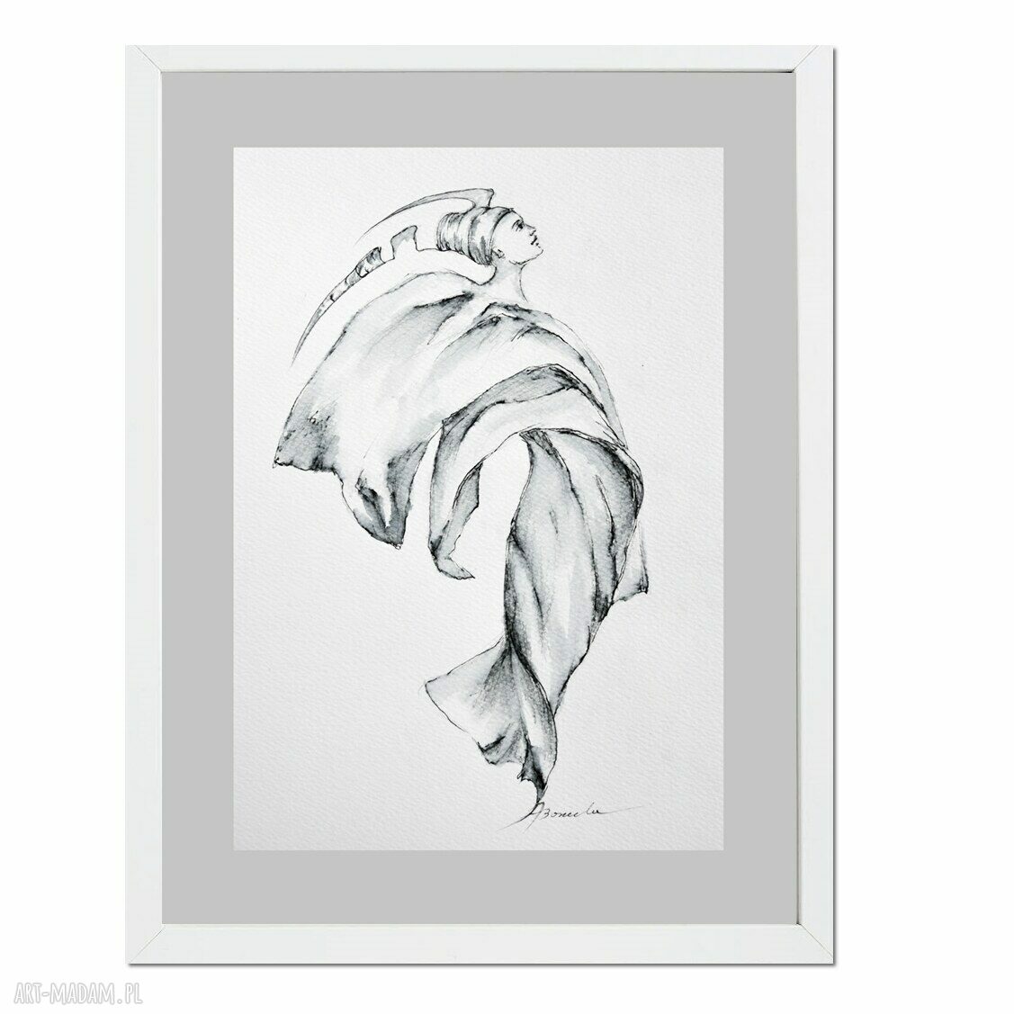 Silky mind /1/ - akwarela pióro z kobiecą postacią na papierze A4