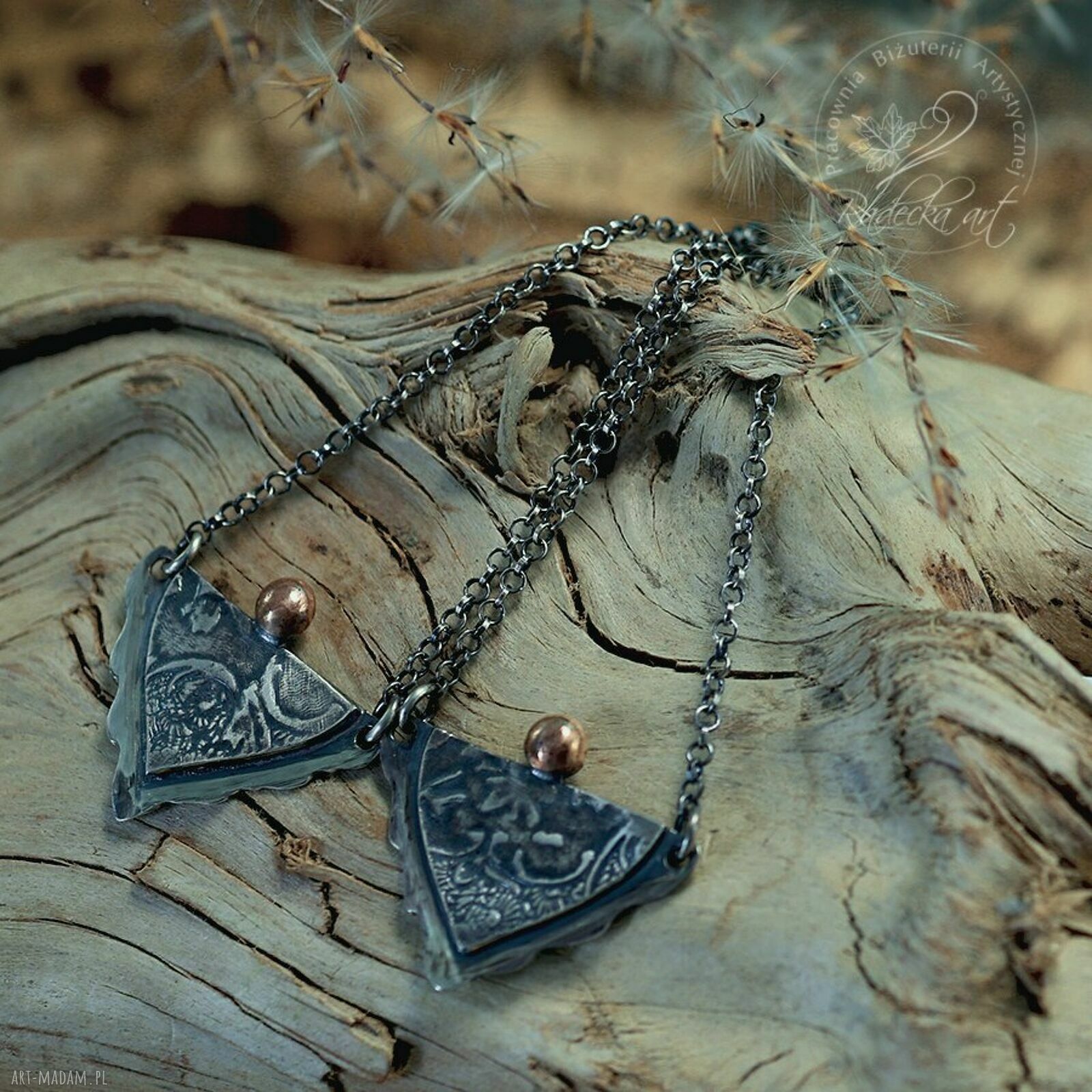 Kolczyki Silver Angels - oksydowane srebro boho z ornamentem na łańcuszkach