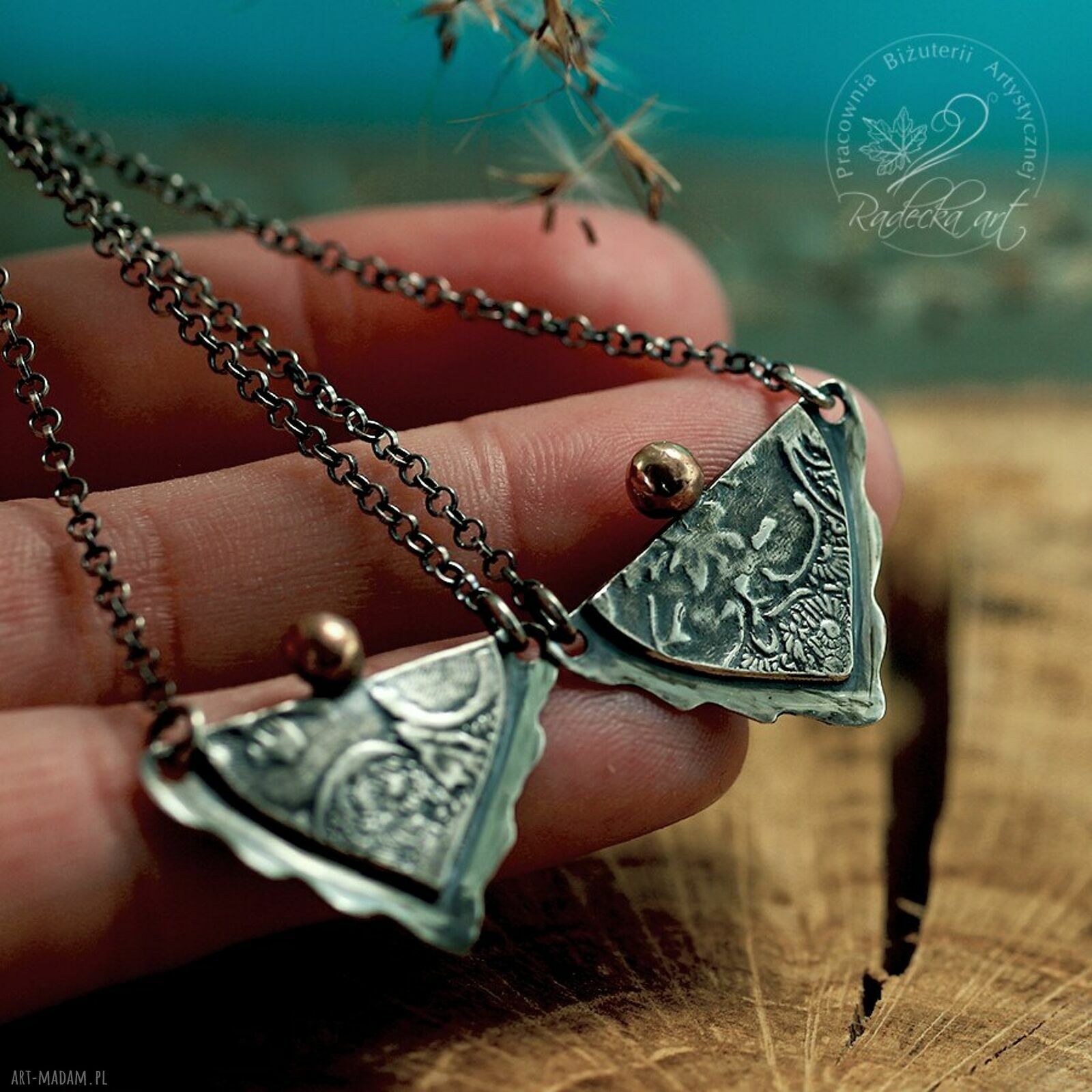 Kolczyki Silver Angels - oksydowane srebro boho z ornamentem na łańcuszkach