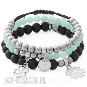 lavoga silver hematite light blue jade & blackstone set - srebrne bransoletki