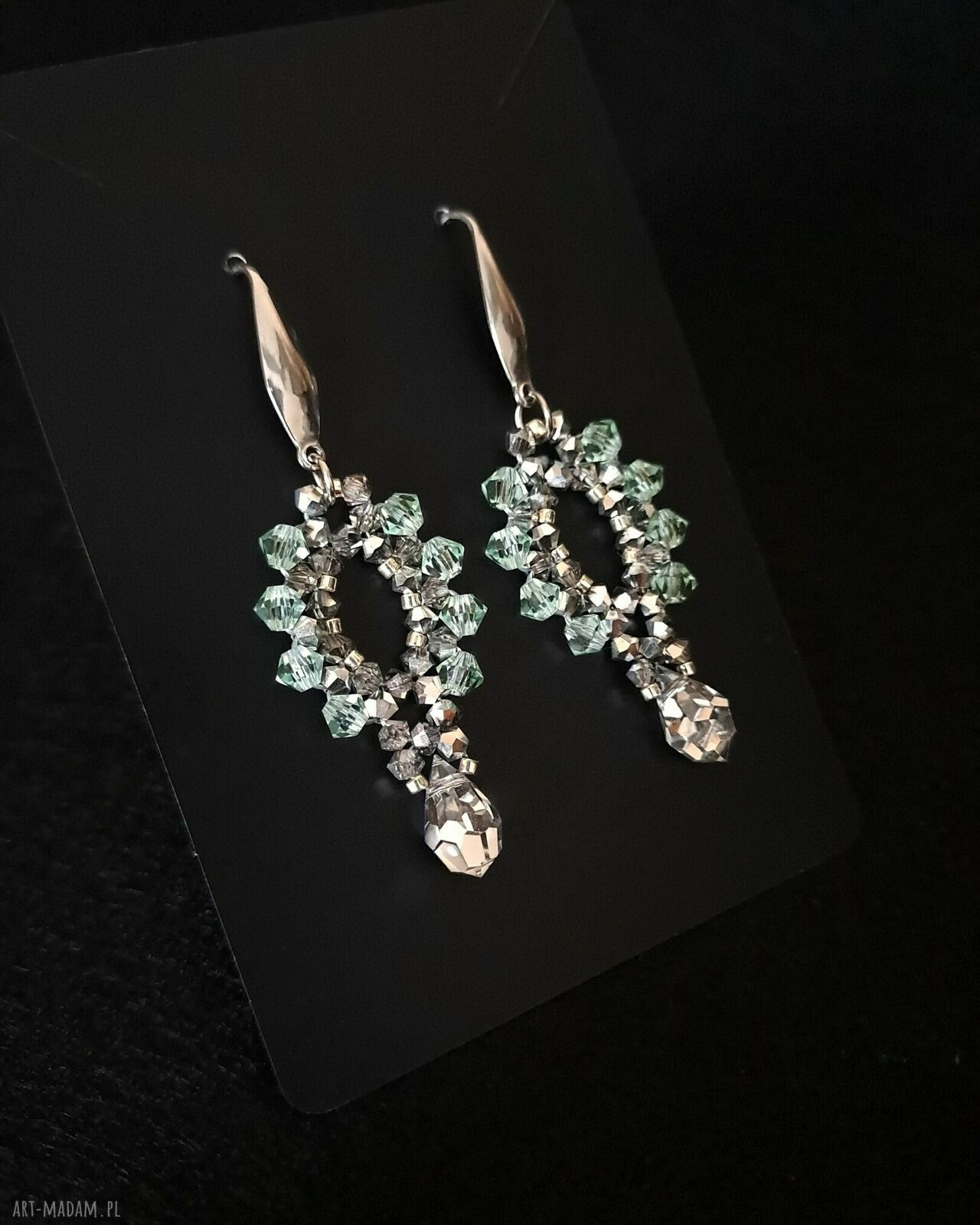 Kolczyki Silver Chrysolite z kryształów Preciosa - miętowa zieleń