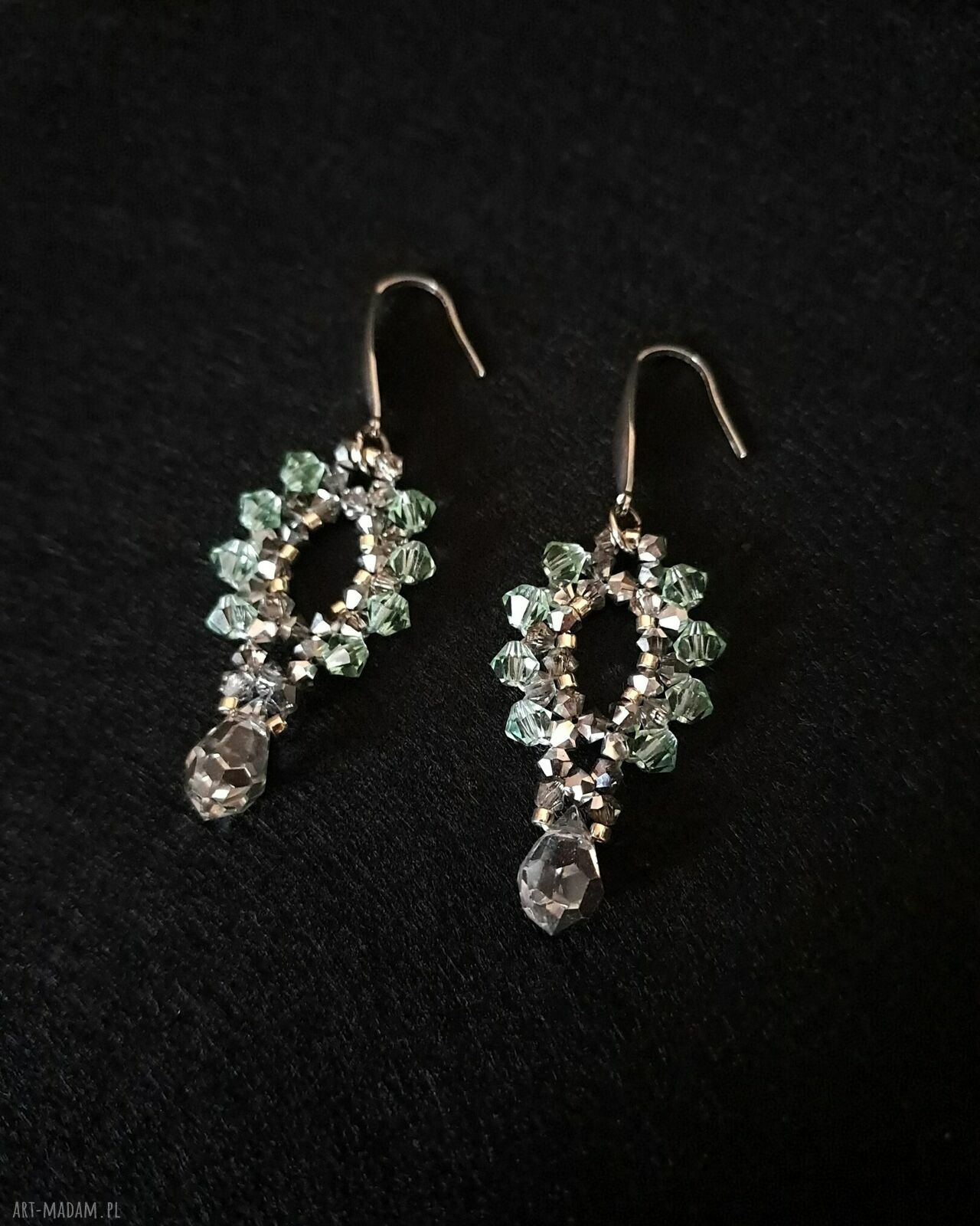 Kolczyki Silver Chrysolite z kryształów Preciosa - miętowa zieleń