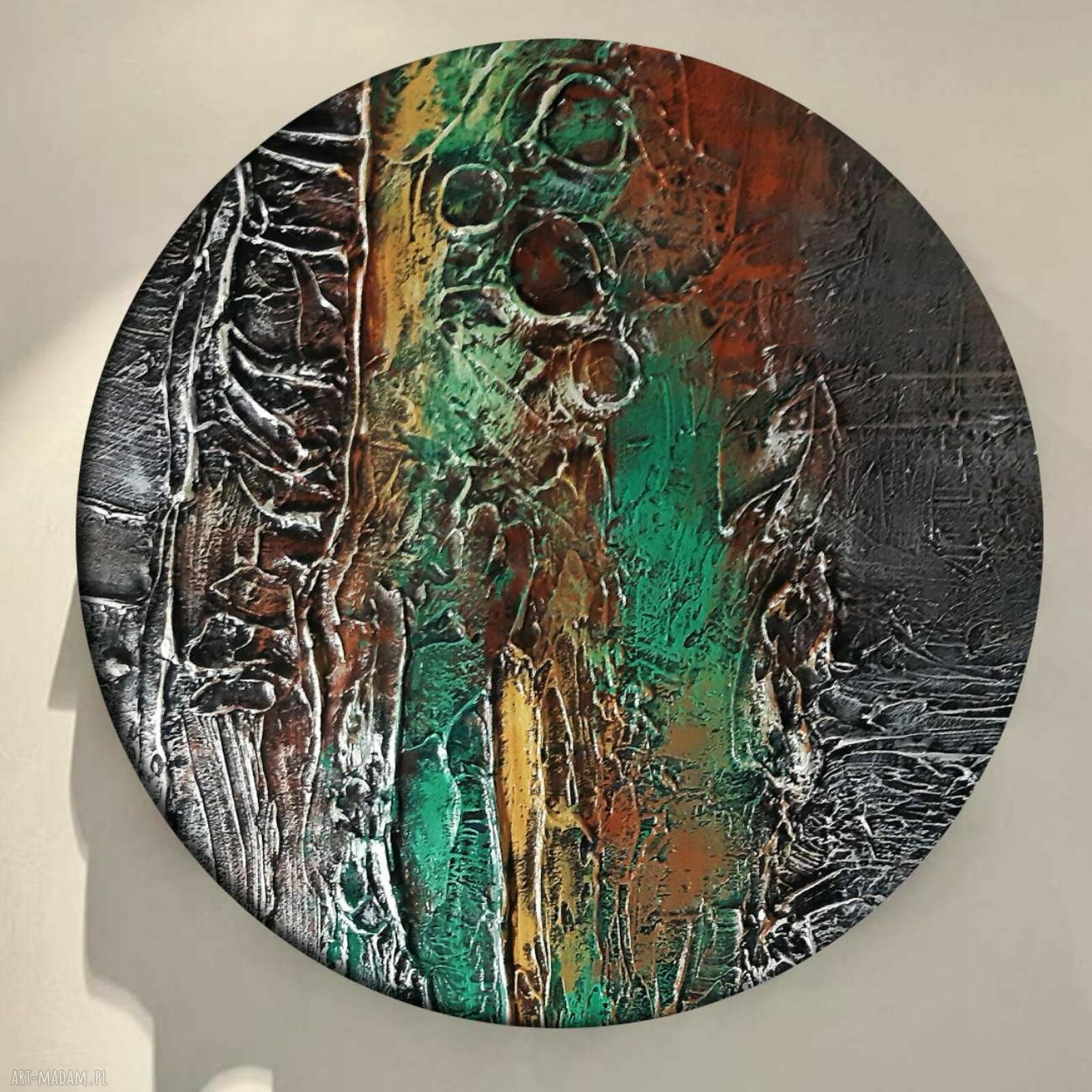 SILVERRA - okrągły obraz strukturalny 80 cm do salonu