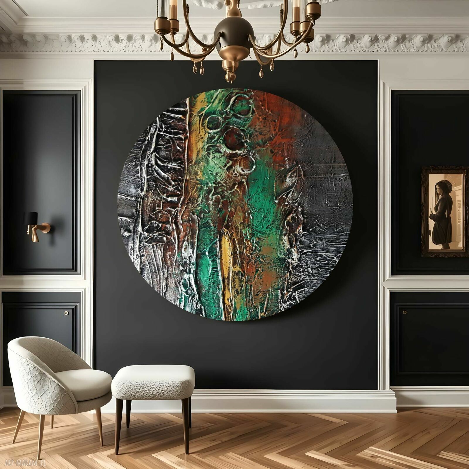 SILVERRA - okrągły obraz strukturalny 80 cm do salonu
