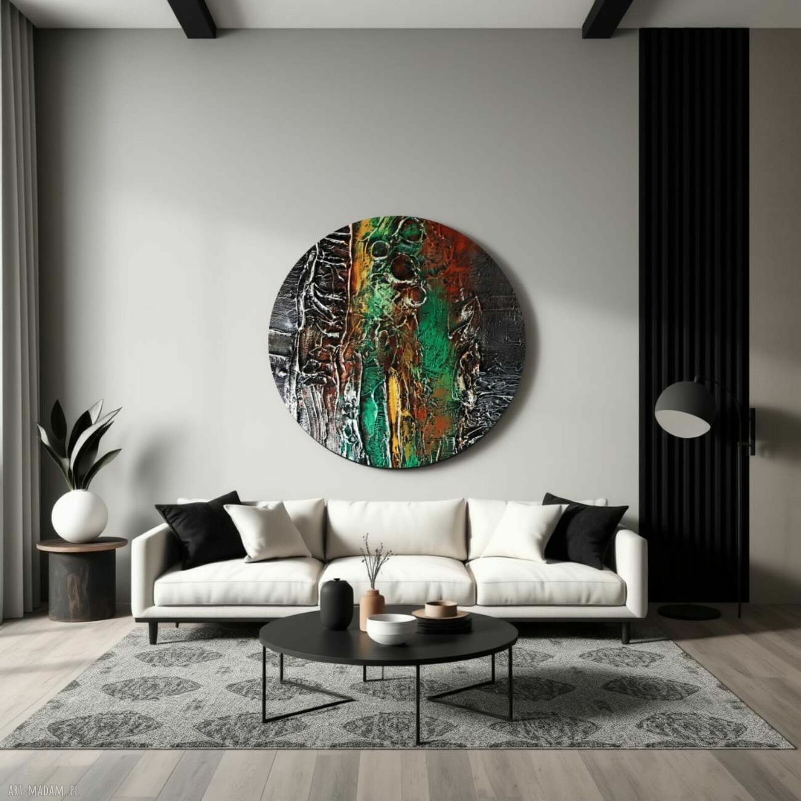 SILVERRA - okrągły obraz strukturalny 80 cm do salonu
