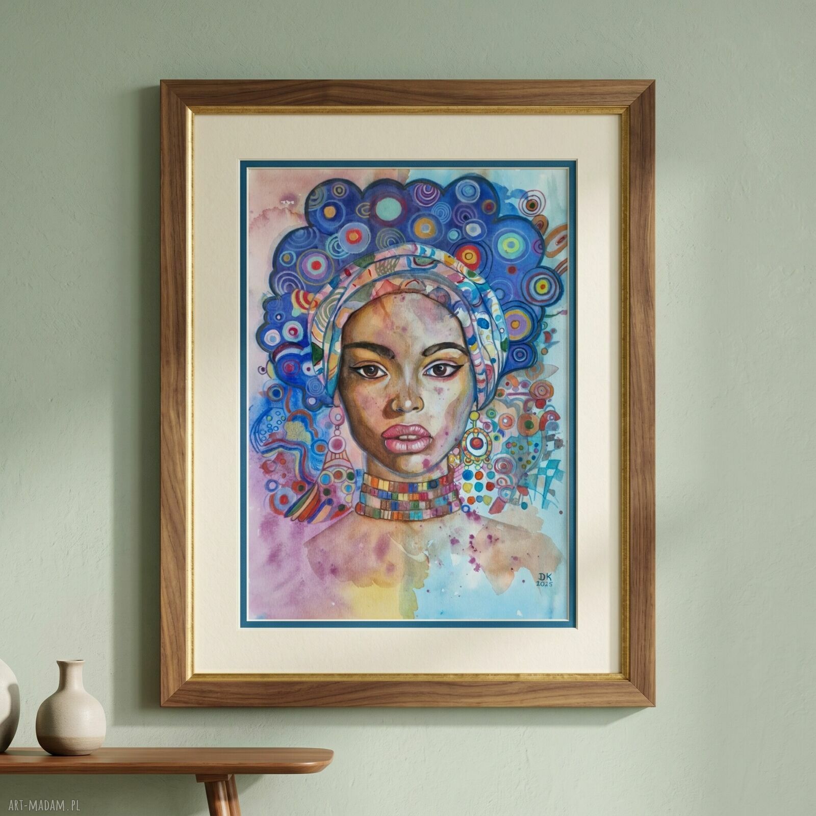 Obraz „Simone” - kobiecy portret mix media w stylu boho