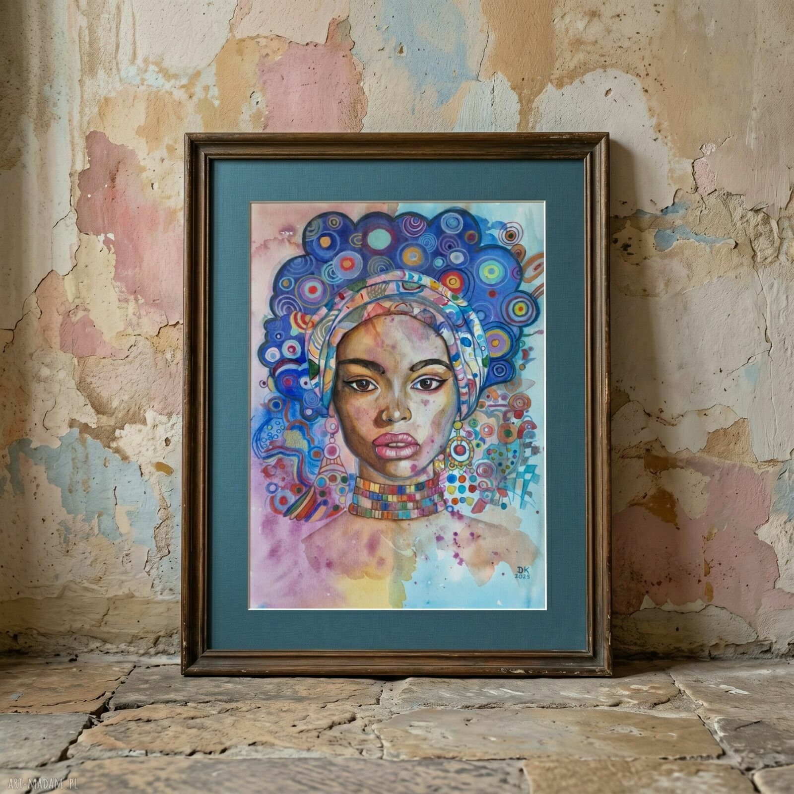 Obraz „Simone” - kobiecy portret mix media w stylu boho