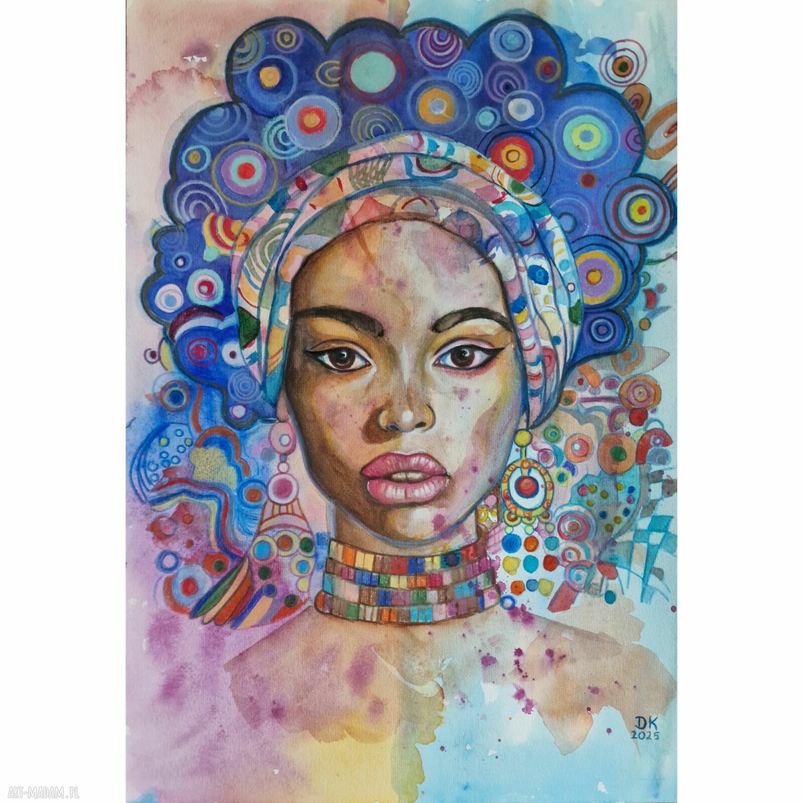 Obraz „Simone” - kobiecy portret mix media w stylu boho