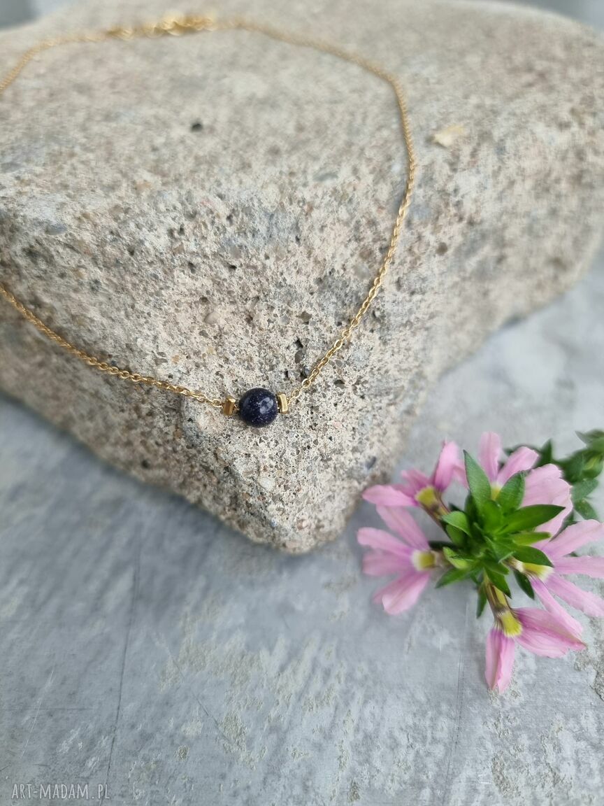 Naszyjnik Simple z pozłacanej stali szlachetnej z kamieniem Noc Kairu (6 mm)