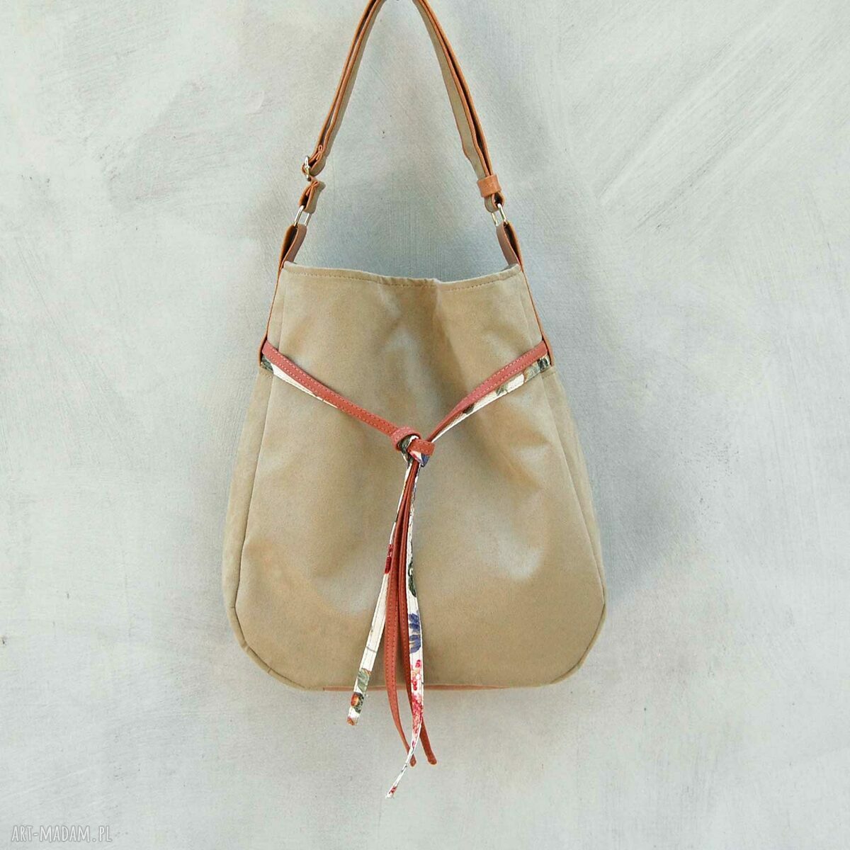 Simply Bag - duża torba worek oliwka na ramię z troczkami