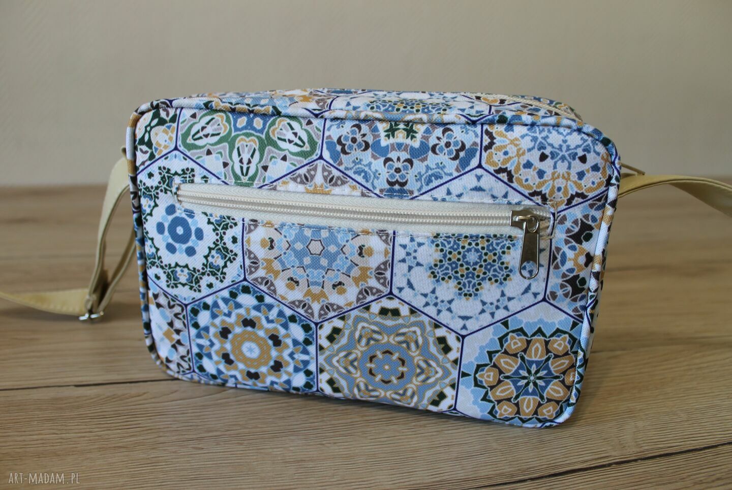 Handmade torebka na ramię Single Bag - beżowe heksagony