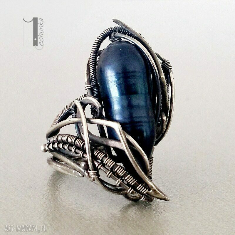 pierścionki: Skadi srebrny pierścionek z perłą HandMade