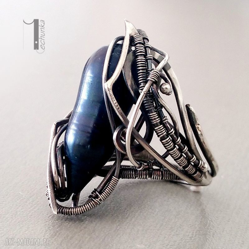 pierścionki: Skadi srebrny pierścionek z perłą HandMade