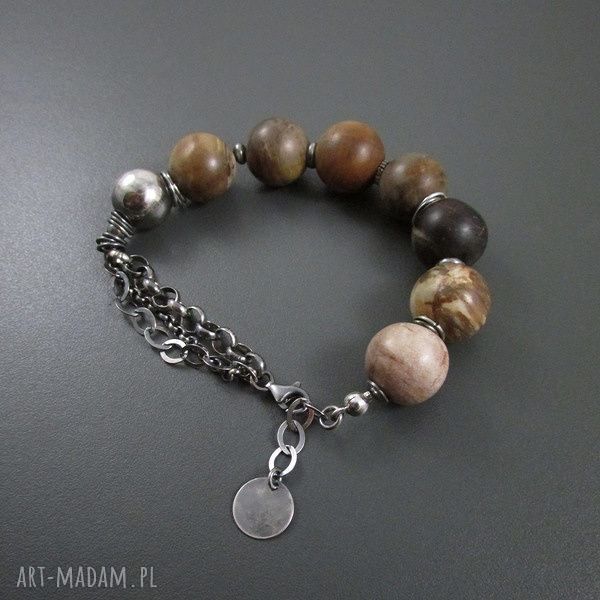 Skamieniałe drewno - bransoletka handmade ze srebrem 925 Irart