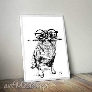 home art pies w okularach grafika cyfrowa wersja - biała