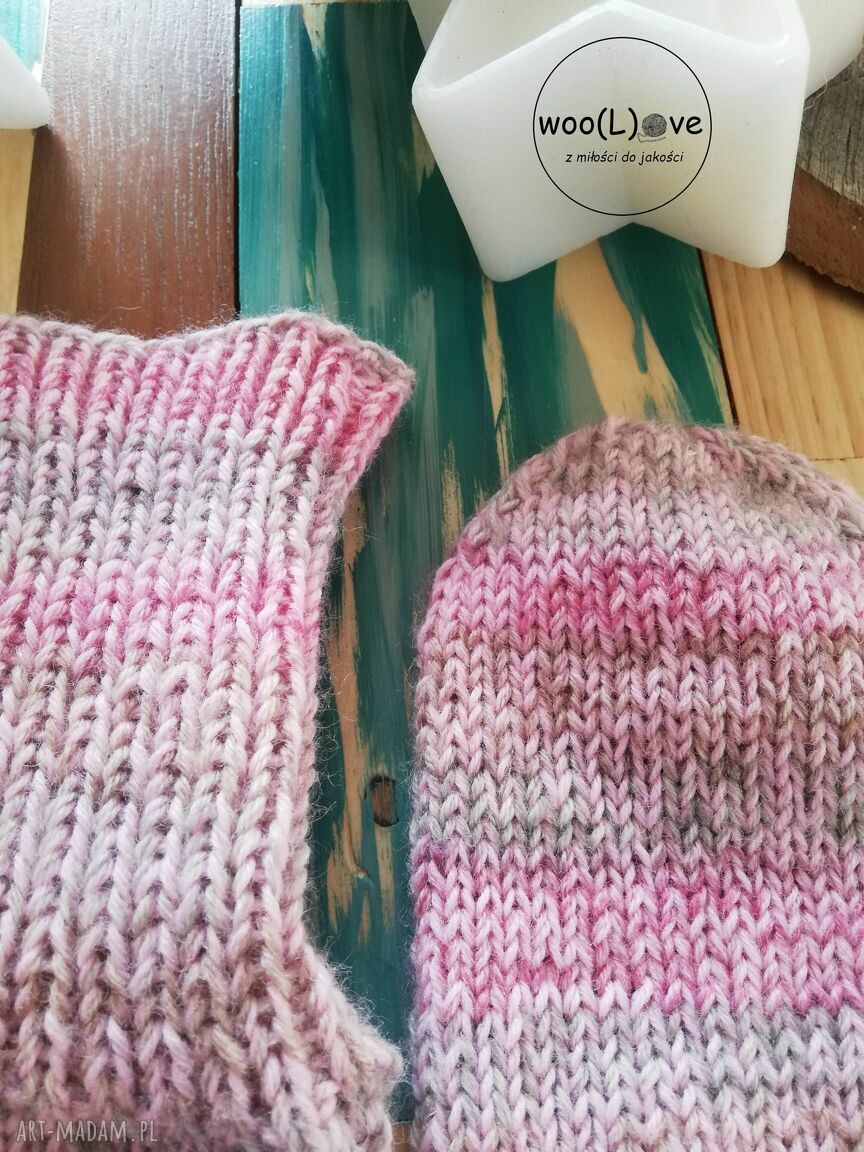 bielizna: skarpeciaki wełniaki MELANŻ ŚCIĄGACZ BABY PINK (rozmiar 37/38) handmade