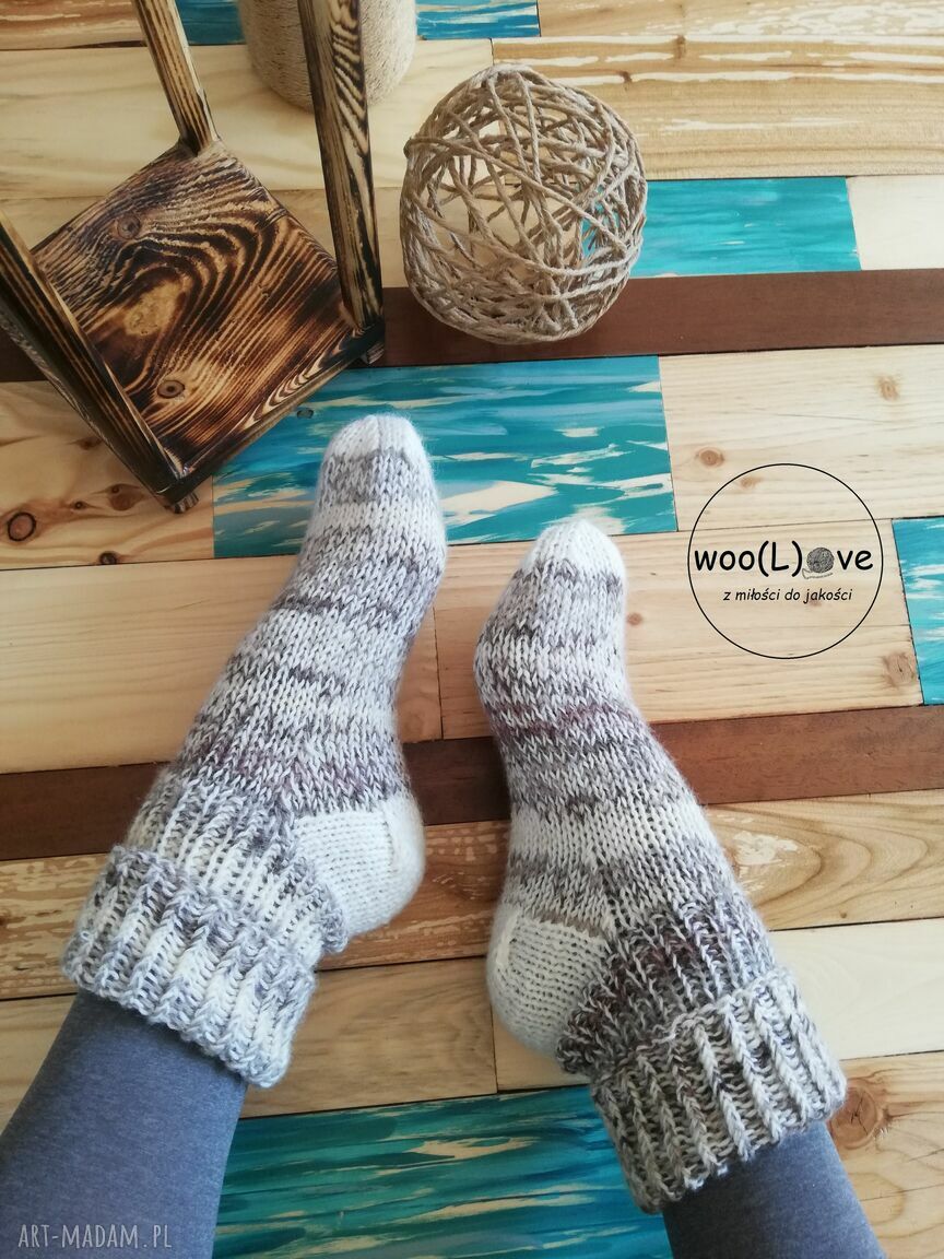 bielizna: skarpeciaki wełniaki MELANŻ ŚCIĄGACZ ECRU/MLECZNA CZEKOLADA (rozmiar 38/39)